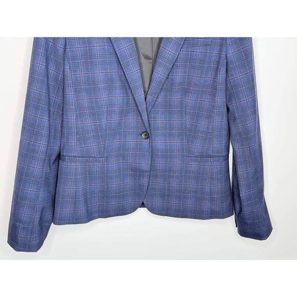 Banana Republic Plaid Long Sleeve Single-Breasted Blazer Blue Women's Size 10 - Picture 4 of 9